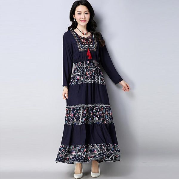 casual dresses ethnic wind loose long dress ladies cotton o-neck sleeve robe women big swing floral print patchwork vestidos fp0644, Black;gray
casual dresses ethnic wind loose long dress ladies cotton o-neck sleeve robe women big swing floral print patchwork vestidos fp0644, Black;gray