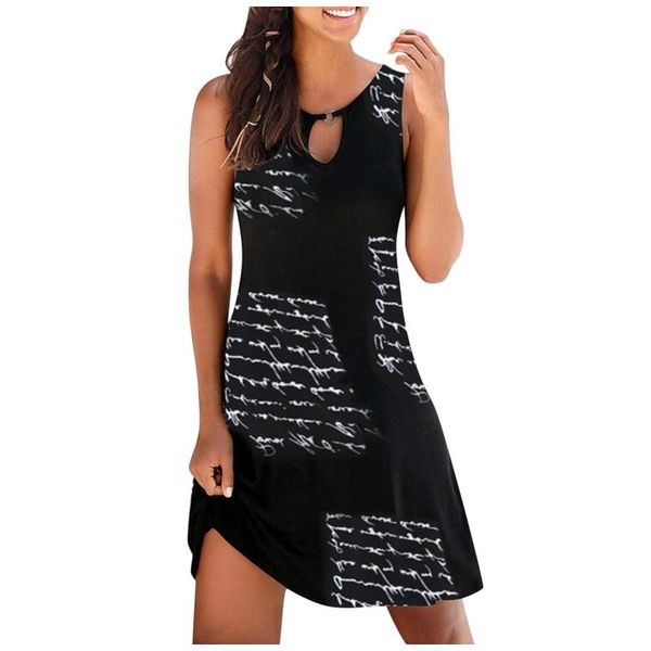 casual dresses letter print for women sleeveless o-neck summer beach dress boho sundress sukienki damskie woman vestido mujer, Black;gray