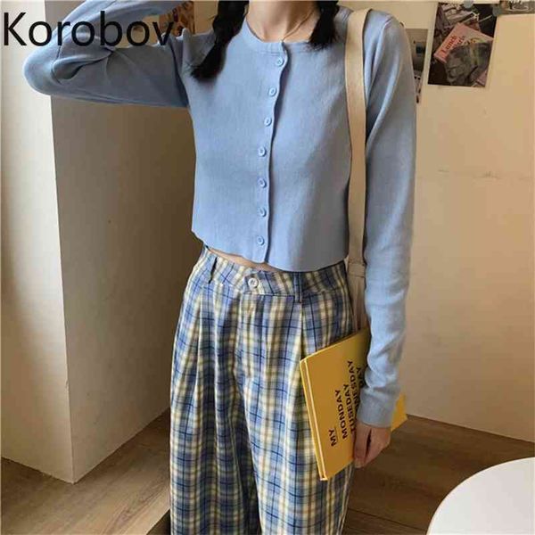 korobov new arrival knitted solid cardigans korean long sleeve basic crop sweaters single breasted sweet sueter mujer 210430, White
korobov new arrival knitted solid cardigans korean long sleeve basic crop sweaters single breasted sweet sueter mujer 210430, White