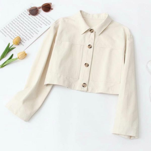 women's jackets 2021 autumn women casual beige cropped coat turn down collar long sleeve single-breasted jacket above the belly button, Black;brown
women's jackets 2021 autumn women casual beige cropped coat turn down collar long sleeve single-breasted jacket above the belly button, Black;brown