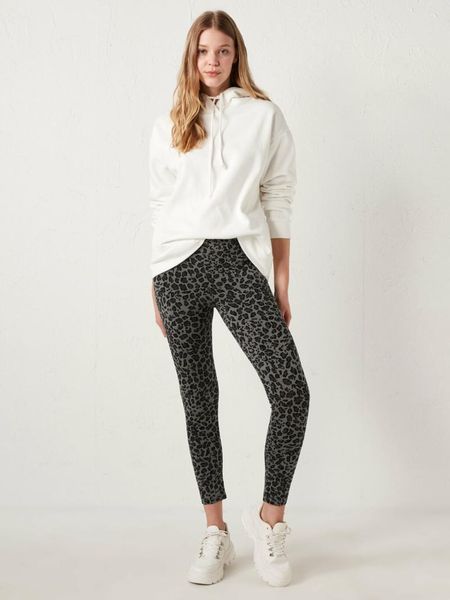 women's leggings beli lastikli desenli tayt, Black