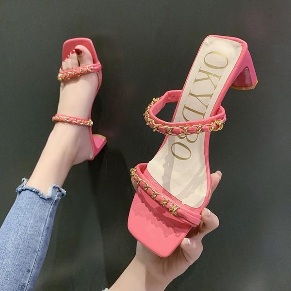 sandals 2021 summer women squared toe block high heels open fashion chain mules slippers gladiatior woman shoes, Black
sandals 2021 summer women squared toe block high heels open fashion chain mules slippers gladiatior woman shoes, Black