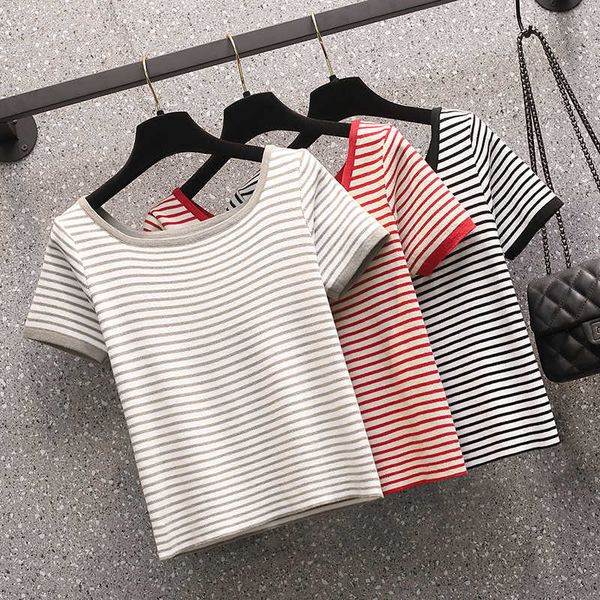 ice silk o-neck short-sleeved sweater bottoming shirt women's sweater loose thin stripe color pullover spring summer 4xl 210604, White;black
ice silk o-neck short-sleeved sweater bottoming shirt women's sweater loose thin stripe color pullover spring summer 4xl 210604, White;black