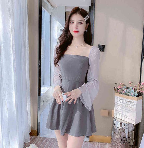 woman casual dresses french elegant waist closing square neck 2022 spring chiffon stitching small a-line dresses high skirt, Black;gray
woman casual dresses french elegant waist closing square neck 2022 spring chiffon stitching small a-line dresses high skirt, Black;gray