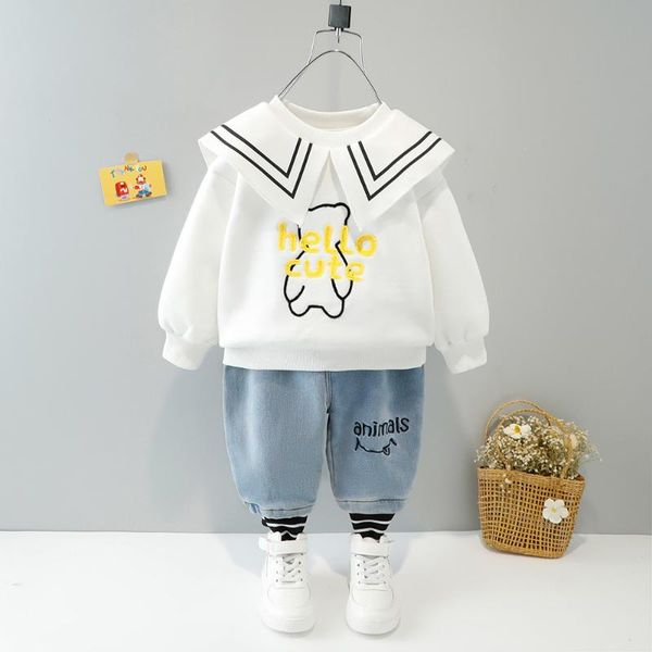 clothing sets winter children kids thick fleece lapel collar bear hoodies + casaul denim jeans trousers baby girls 2pcs suits, White
clothing sets winter children kids thick fleece lapel collar bear hoodies + casaul denim jeans trousers baby girls 2pcs suits, White