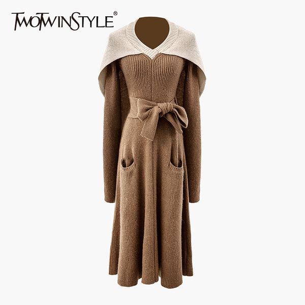 twotwinstyle casual knitted patchwork dress for women o neck cloak long sleeve high waist bowknot elegant dresses female autumn 210517, Black;gray
twotwinstyle casual knitted patchwork dress for women o neck cloak long sleeve high waist bowknot elegant dresses female autumn 210517, Black;gray
