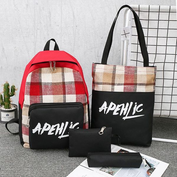 backpack 4-piece double shoulder bag female student canvas plaid fashion leisure travel shopping
backpack 4-piece double shoulder bag female student canvas plaid fashion leisure travel shopping