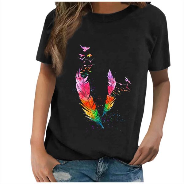color feather bird print mens t shirts funny and women short sleeve kawaii tee femme summer loose mujer clothes, White;black
color feather bird print mens t shirts funny and women short sleeve kawaii tee femme summer loose mujer clothes, White;black