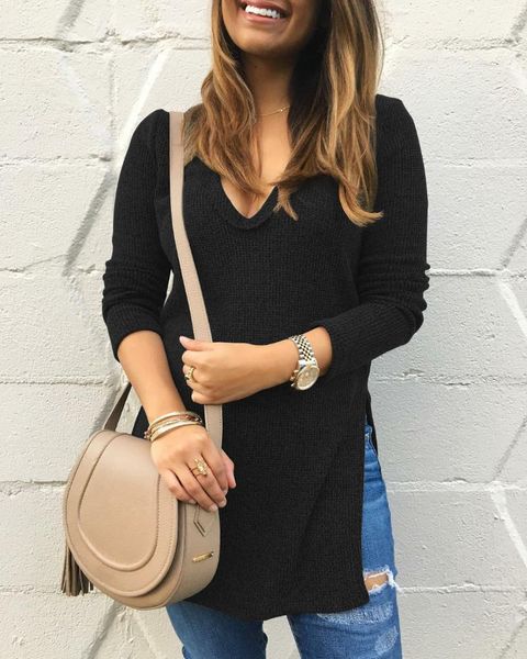 women's sweaters women sweater long sleeve knitted solid v neck loose blouse shirt side split casual autumn, White;black
women's sweaters women sweater long sleeve knitted solid v neck loose blouse shirt side split casual autumn, White;black