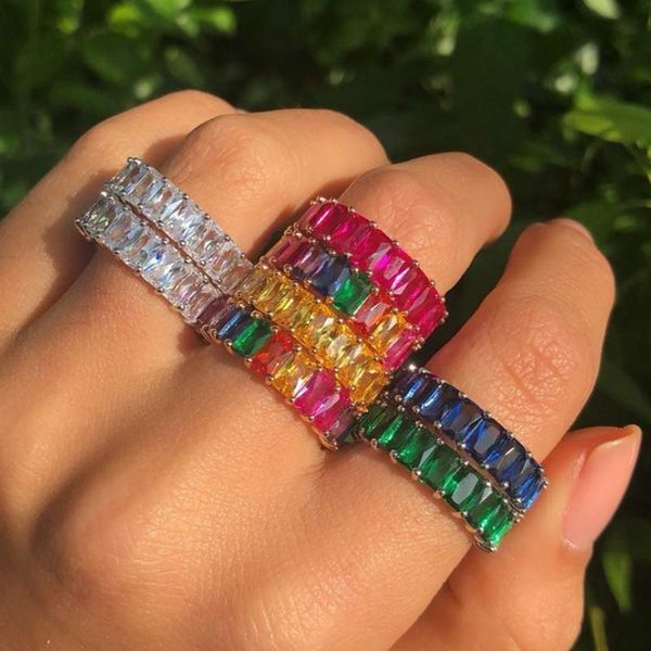 wedding rings cz gold lady rainbow geometry engagement ring femme women for party gift charm rhinestone ins jewelry, Slivery;golden