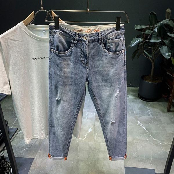 men's jeans spring and summer blue hole print 2021 wild spirit guy slim feet teenagers ankle length pants
men's jeans spring and summer blue hole print 2021 wild spirit guy slim feet teenagers ankle length pants