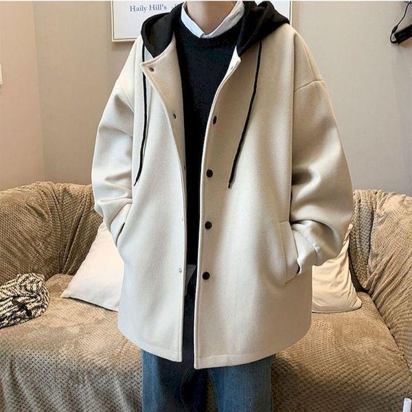 men's trench coats preppy style woolen hooded loose stitch mid-length windbreaker clothin, Tan;black
men's trench coats preppy style woolen hooded loose stitch mid-length windbreaker clothin, Tan;black