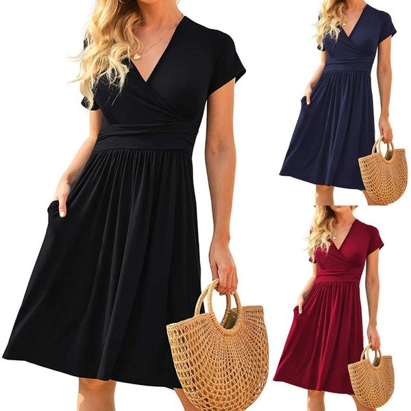 summer women's dress fashion casual comfy short sleeve v-neck solid color with pocketed ladies high waist midi dress#35 dresses, Black;gray
summer women's dress fashion casual comfy short sleeve v-neck solid color with pocketed ladies high waist midi dress#35 dresses, Black;gray