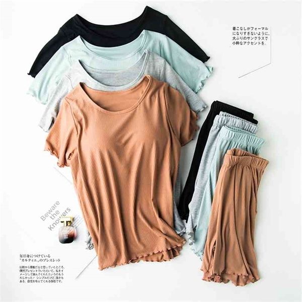 threaded cotton with chest pad pajamas short sleeve knitted one half + shorts solid color simple large size suit 210809, Black;red
threaded cotton with chest pad pajamas short sleeve knitted one half + shorts solid color simple large size suit 210809, Black;red