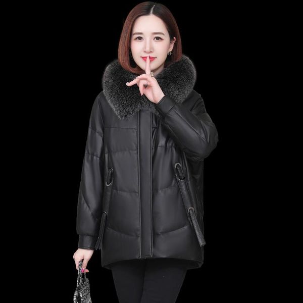 women's leather & faux winter 100% genuine sheepskin jacket women hooded fur collar white duck down jackets casaco feminino gmm290, Black
women's leather & faux winter 100% genuine sheepskin jacket women hooded fur collar white duck down jackets casaco feminino gmm290, Black