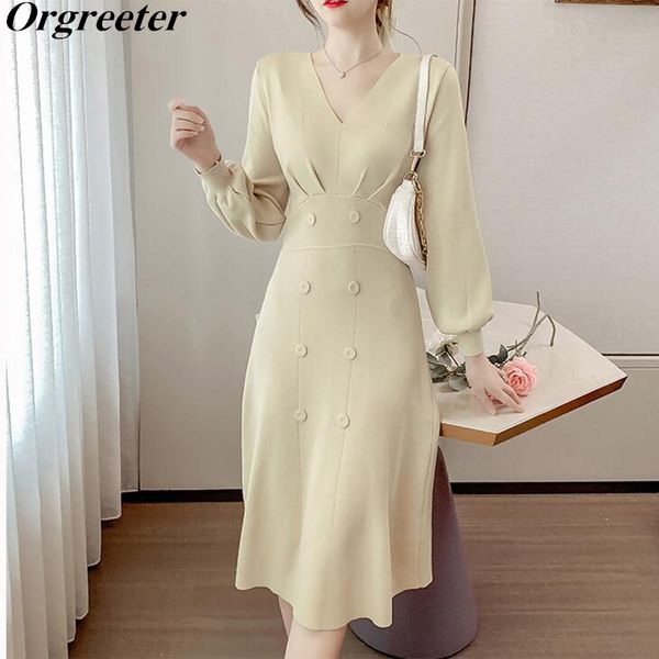 vintage hepburn temperament knitted dress v-neck long lantern sleeve apricot/black sweater ruched double-breasted 210525, Black;gray
vintage hepburn temperament knitted dress v-neck long lantern sleeve apricot/black sweater ruched double-breasted 210525, Black;gray