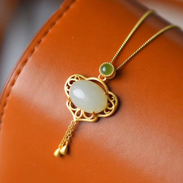 chains ancient gold craftsmanship inlaid hetian jade tassel ruyi necklace pendant retro light luxury jewelry daily accessories, Silver
chains ancient gold craftsmanship inlaid hetian jade tassel ruyi necklace pendant retro light luxury jewelry daily accessories, Silver