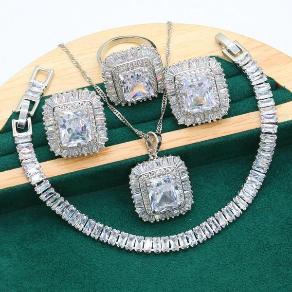 earrings & necklace arrivals silver color jewelry set for women wedding white zircon bracelet pendant ring christmas gift
earrings & necklace arrivals silver color jewelry set for women wedding white zircon bracelet pendant ring christmas gift