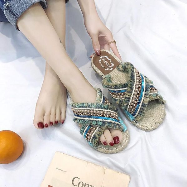 slippers flax weaving summer women shoes cross-belt bohemia beach national wind slides mixed color flipflops femme anti-skid, Black
slippers flax weaving summer women shoes cross-belt bohemia beach national wind slides mixed color flipflops femme anti-skid, Black