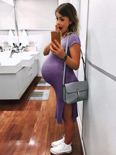 maternity dresses mid-length slit skirt knit dress solid color casual and comfortable wear pregnancy clothes, White
maternity dresses mid-length slit skirt knit dress solid color casual and comfortable wear pregnancy clothes, White