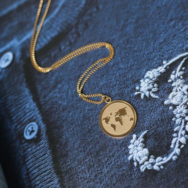 pendant necklaces stainless steel earth round tag necklace for women metal clavicle chain mirror polished gold color, Silver
pendant necklaces stainless steel earth round tag necklace for women metal clavicle chain mirror polished gold color, Silver