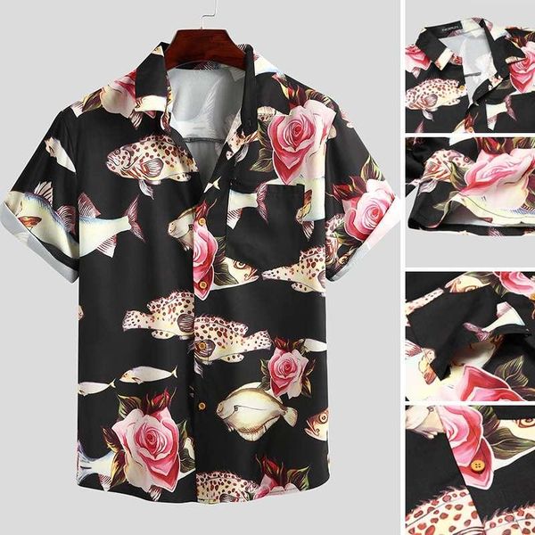 men's casual shirts men flower printed short sleeve lapel man loose breathable blusas summer hombre chemise incerun plus size, White;black
men's casual shirts men flower printed short sleeve lapel man loose breathable blusas summer hombre chemise incerun plus size, White;black