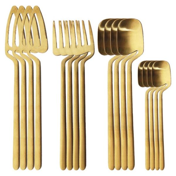 16pcs/set gold matte cutlery set 304 stainless steel dinnerware knife fork spoon dinner kitchen flatware sets
16pcs/set gold matte cutlery set 304 stainless steel dinnerware knife fork spoon dinner kitchen flatware sets
