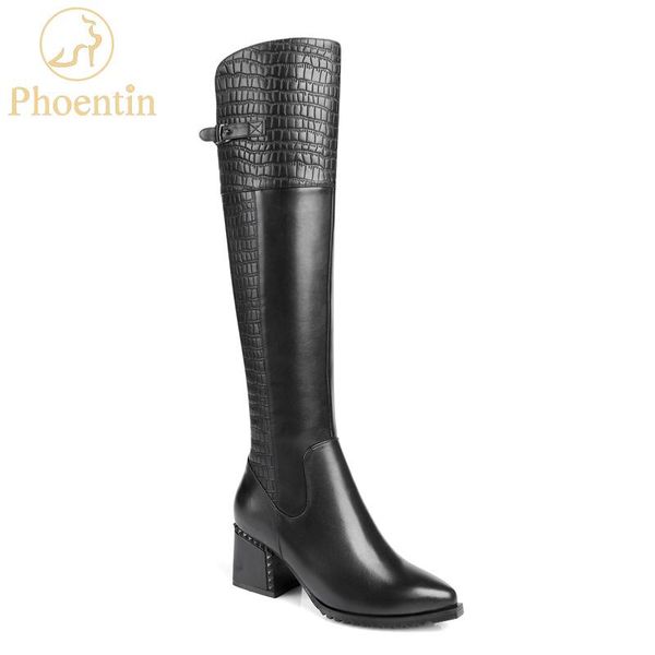boots phoentin genuine leather knee high women 2021 side zip female booties square heels embossing quality shoes ft812, Black 
boots phoentin genuine leather knee high women 2021 side zip female booties square heels embossing quality shoes ft812, Black