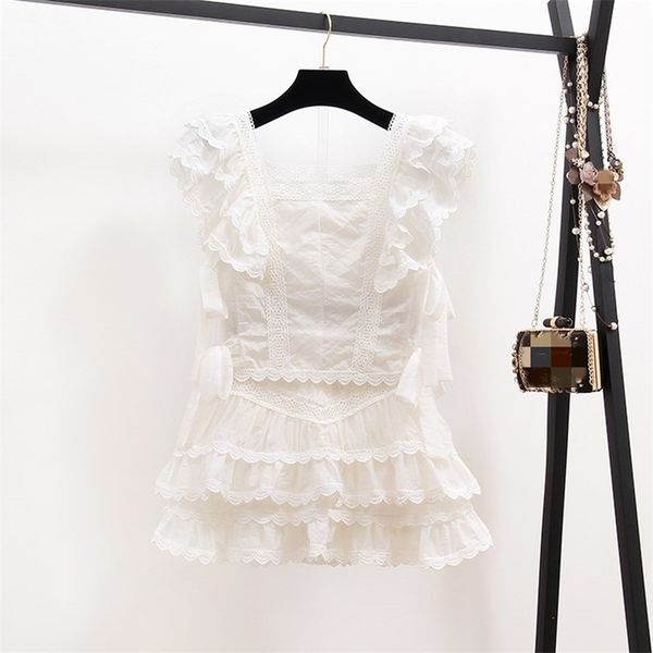 summer hollow out embroidery lace set women's suits ruffles short sleeve + white mini short skirts 2 piece sets 210730
summer hollow out embroidery lace set women's suits ruffles short sleeve + white mini short skirts 2 piece sets 210730
