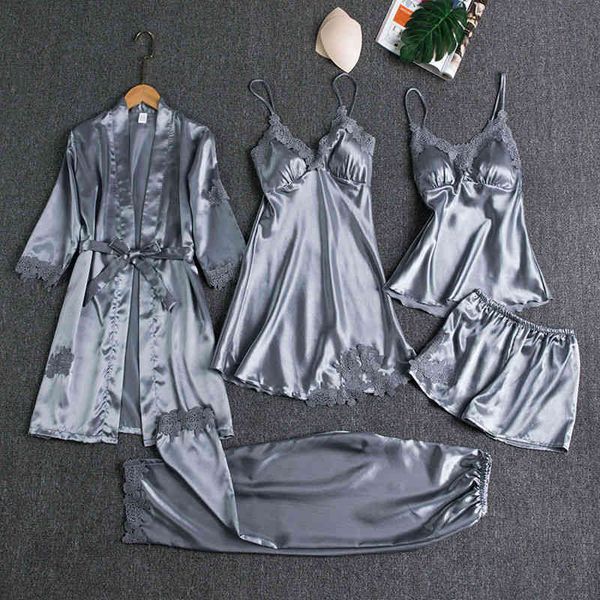 sleepwear female 5pcs pajamas set satin pyjamamas lace patchwork bridal wedding nightwear rayon home wear nighty&robe suit, Black;red
sleepwear female 5pcs pajamas set satin pyjamamas lace patchwork bridal wedding nightwear rayon home wear nighty&robe suit, Black;red