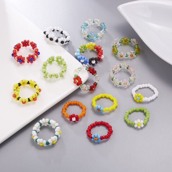 ins style handmade 17mm colorful seedbeads flower ring for young ladies, Silver
ins style handmade 17mm colorful seedbeads flower ring for young ladies, Silver