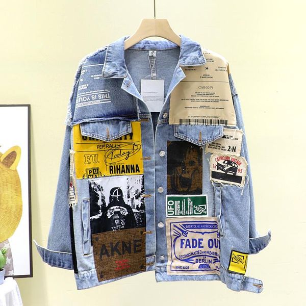women's jackets spring vintage full sleeve asymmetric appliques spaper pattern large size black denim jacket casual jean coat 2021 autu, Black;brown
women's jackets spring vintage full sleeve asymmetric appliques spaper pattern large size black denim jacket casual jean coat 2021 autu, Black;brown