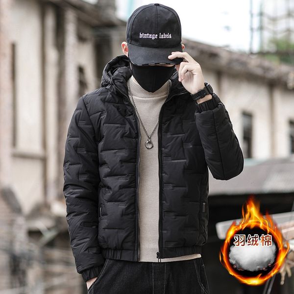 down cotton padded jacket men's winter korean fashion light and thin hooded casual versatile add down warm, Black
down cotton padded jacket men's winter korean fashion light and thin hooded casual versatile add down warm, Black