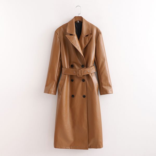 women's & faux 2021 autumn/winter woman long leather jacket from the fake plutonium double breasted outwear solid trench belt, Black
women's & faux 2021 autumn/winter woman long leather jacket from the fake plutonium double breasted outwear solid trench belt, Black