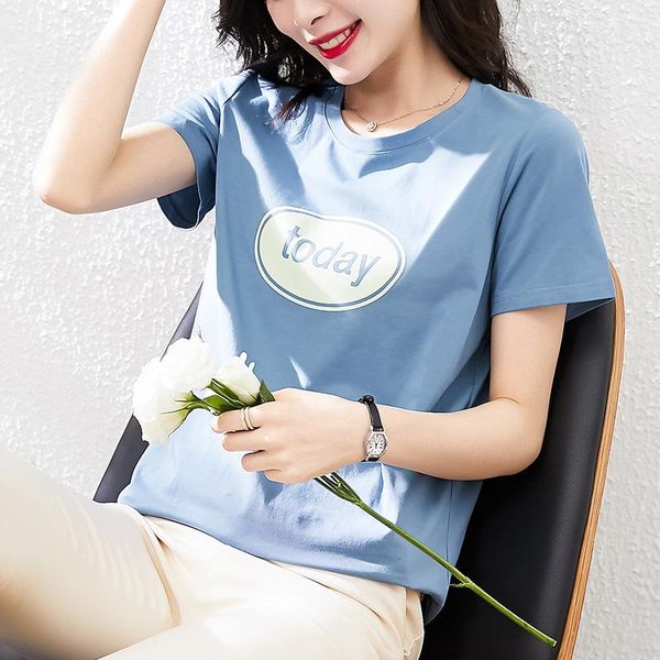 summer round-neck t-shirt blue head temperament commuter cotton bottom loose print korean versionshort-sleeved women's wear, White
summer round-neck t-shirt blue head temperament commuter cotton bottom loose print korean versionshort-sleeved women's wear, White