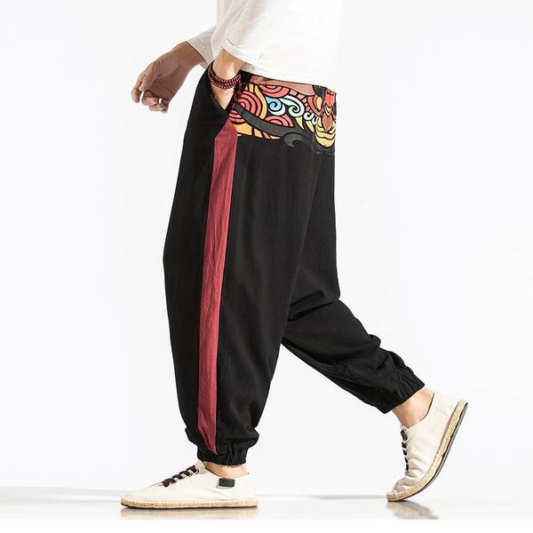 men's pants 2021 men wide leg linen harem elastic waist loose print drop crotch man casual hip hop street cross trousers, Black
men's pants 2021 men wide leg linen harem elastic waist loose print drop crotch man casual hip hop street cross trousers, Black