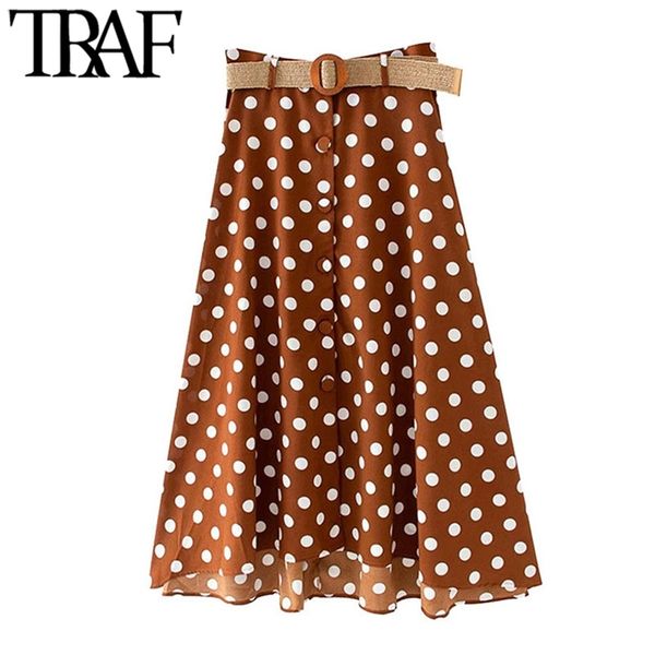 women chic fashion polka dot with belt midi skirt vintage high waist button-up irregular female skirts mujer 210507, Black
women chic fashion polka dot with belt midi skirt vintage high waist button-up irregular female skirts mujer 210507, Black