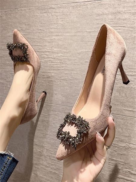 dress shoes women's spring and autumn all-match shallow mouth suede single fashion square buckle pointed high heels, Black
dress shoes women's spring and autumn all-match shallow mouth suede single fashion square buckle pointed high heels, Black