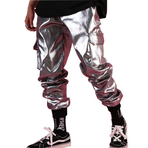 men hip hop leather harem pants silver streetwear cargo trousers for male singer nightclub wear men's, Black
men hip hop leather harem pants silver streetwear cargo trousers for male singer nightclub wear men's, Black