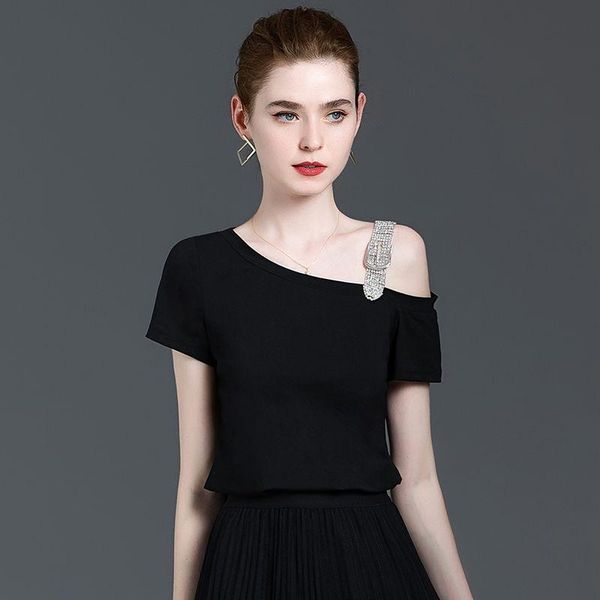 t-shirt women's off shoulder black slant collar with design 2021 summer fashion women elegant basic short sleeve, White
t-shirt women's off shoulder black slant collar with design 2021 summer fashion women elegant basic short sleeve, White
