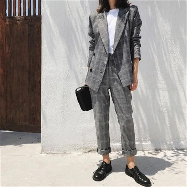women's suits & blazers plaid suit female autumn fashion loose casual double-breasted blazer + pants two-piece women, White;black
women's suits & blazers plaid suit female autumn fashion loose casual double-breasted blazer + pants two-piece women, White;black