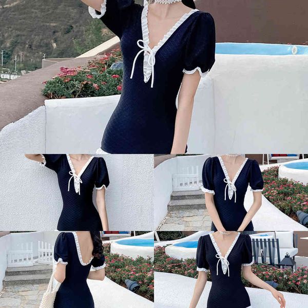 female black short sleeve one-piece 2021 conservative new fairy model vacation spring cover belly show thin student swimsuit2021, White;black
female black short sleeve one-piece 2021 conservative new fairy model vacation spring cover belly show thin student swimsuit2021, White;black