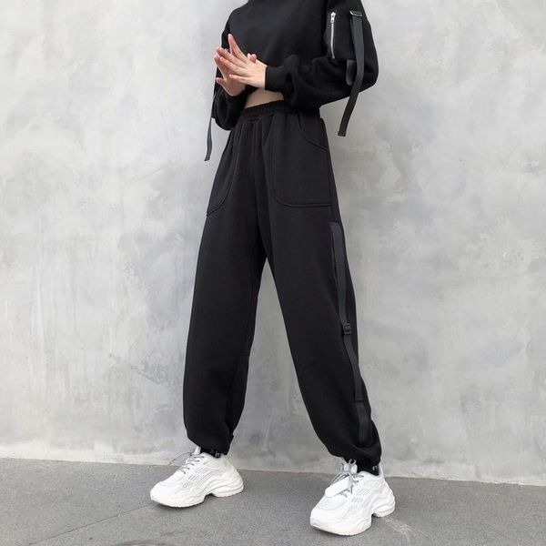 women's pants & capris casual sports 2021 autumn sweatpants female student harlan beam, Black;white
women's pants & capris casual sports 2021 autumn sweatpants female student harlan beam, Black;white