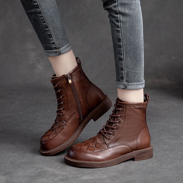 2021 autumn winter british style flat bottom with cowhide lace up high single boot woven martin short tube women's boots, Black
2021 autumn winter british style flat bottom with cowhide lace up high single boot woven martin short tube women's boots, Black