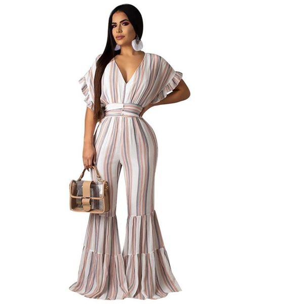gym clothing 2021 women summer beach jumpsuit romper ruffle flare wide leg long pants elegant party female overalls, White;black
gym clothing 2021 women summer beach jumpsuit romper ruffle flare wide leg long pants elegant party female overalls, White;black