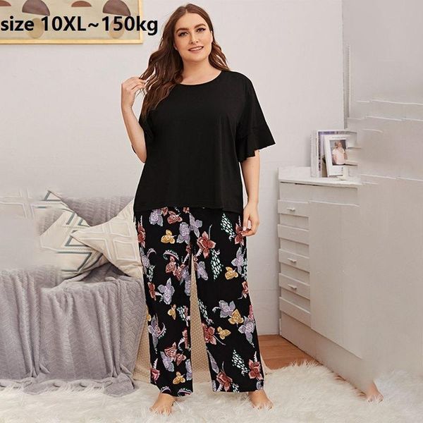 large size 150kg modal women sleepwear pajamas sets short sleeve and pants home suit polyester female homewear, Black;red
large size 150kg modal women sleepwear pajamas sets short sleeve and pants home suit polyester female homewear, Black;red