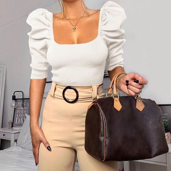 women's t-shirt european and american fashion 2021 spring summer wear wish square neck bubble sleeve 5-sleeve casual top, White
women's t-shirt european and american fashion 2021 spring summer wear wish square neck bubble sleeve 5-sleeve casual top, White