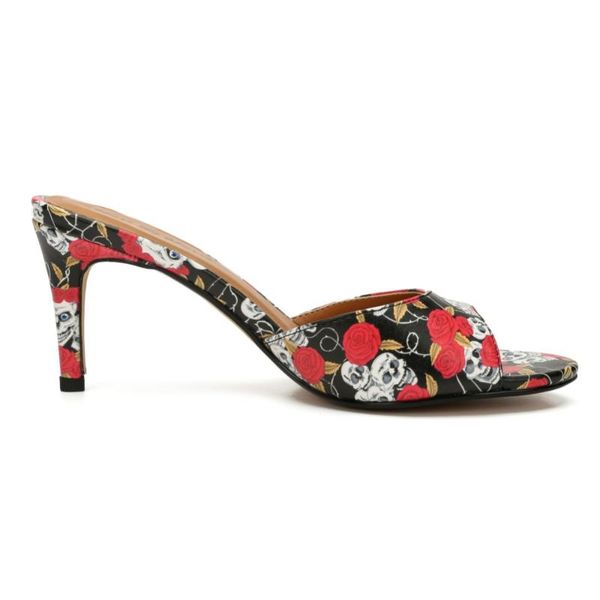 dress shoes epher fashion mules mid heel sandals skull floral print pu slip on, Black
dress shoes epher fashion mules mid heel sandals skull floral print pu slip on, Black