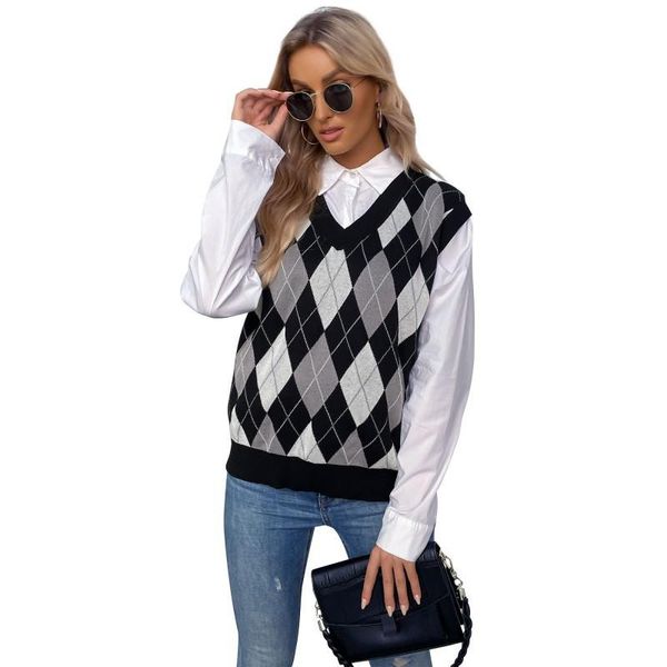 women's vests vintage plaid sweater vest women v-neck sleeveless tank college style knitting pullovers knitted, Black;white
women's vests vintage plaid sweater vest women v-neck sleeveless tank college style knitting pullovers knitted, Black;white
