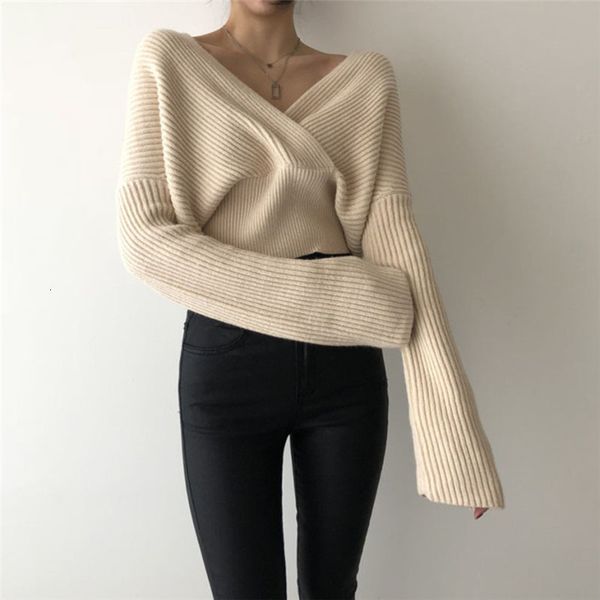women's t-shirt autumn winter woman sweaters knitting v-neck criss-cross long sleeve women knitwear pullover lady 83k2, White
women's t-shirt autumn winter woman sweaters knitting v-neck criss-cross long sleeve women knitwear pullover lady 83k2, White